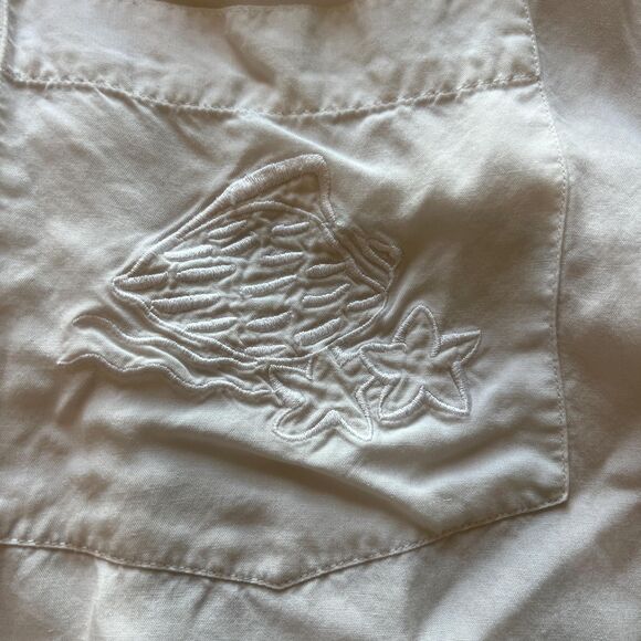 vintage Izod white small button down short sleeve rayon blouse seashell design - Picture 13 of 14